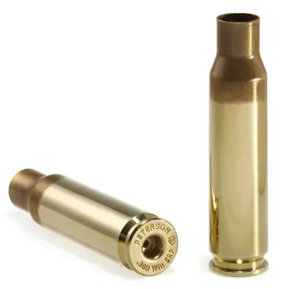 Peterson Match-Grade Hülsen Kal. .308 Winchester SRP (Small Rifle Primer) mit geglühtem Hals (50 Stk.). Hergestellt in den USA mit Fokus auf Präzision, minimale Fertigungstoleranzen und lange Lebensdauer.
